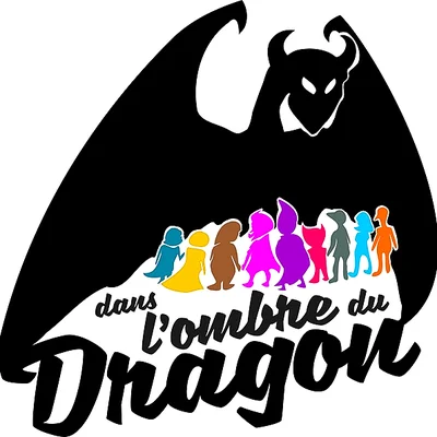 L'ombre d'un dragon surplombe des silhouettes colorées de toutes les couleurs de l'arc-en-ciel